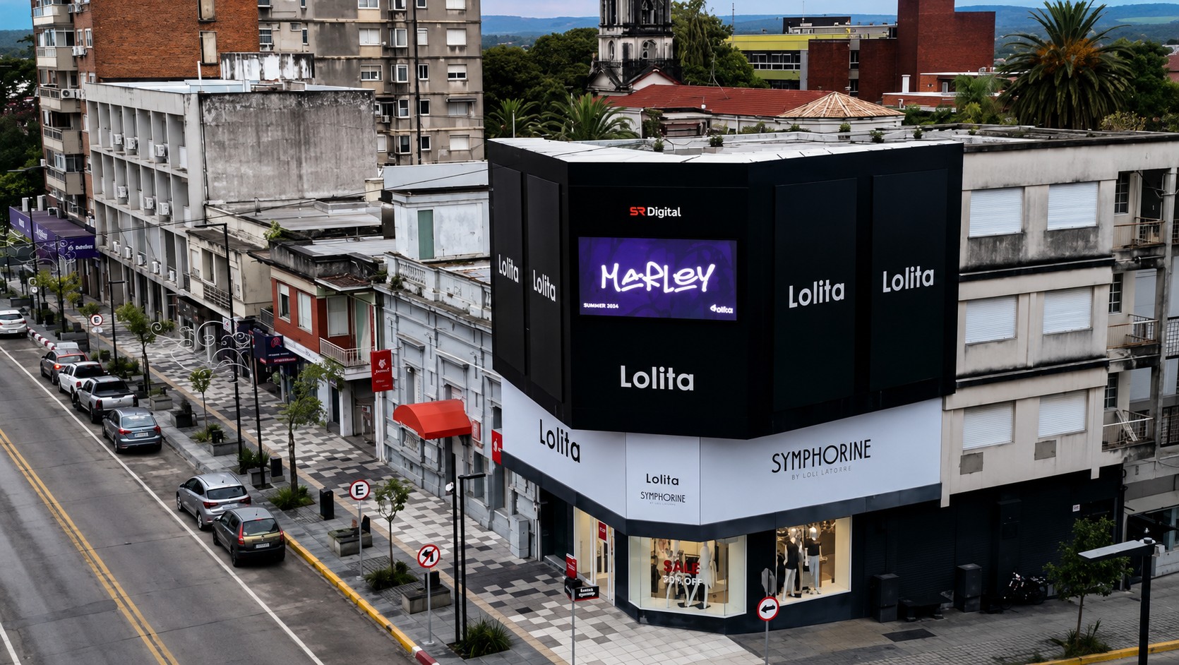 Pantalla LED en fachada de esquina